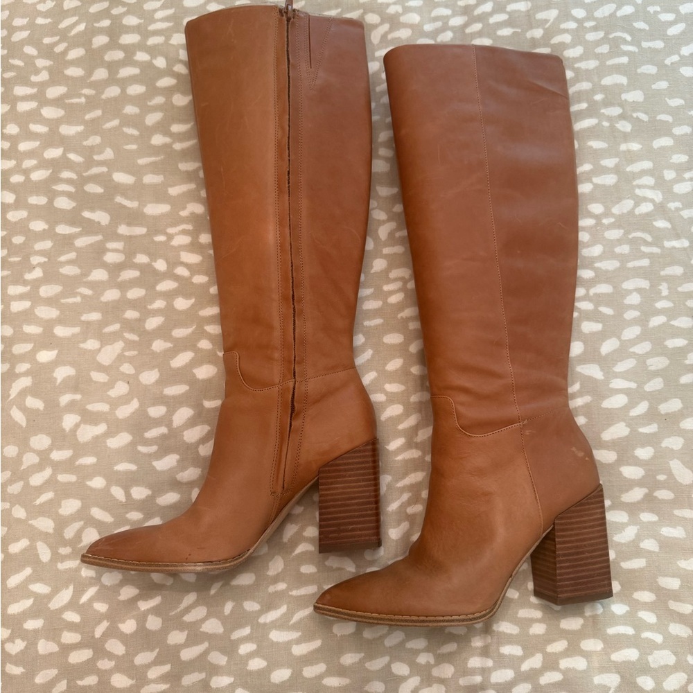 Nine West Camel Leather Heeled Boots